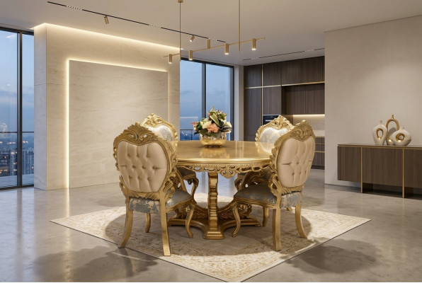 Tavolo da pranzo di lusso rotondo Design tavolo classico da pranzo Mobili in oro Nuovo