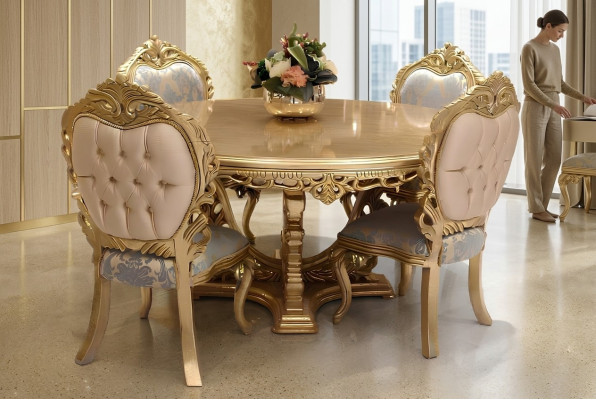 Set di 6 sedie da pranzo in legno di design in stile antico di lusso, nuove. Set di 6 sedie da pranzo in legno di design in stile antico di lusso, nuove.