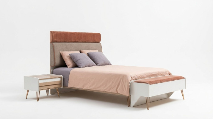 Set camera da letto per bambini Letto + Comodino + Panca Set moderno Letto 3 pezzi. Panca Completo.