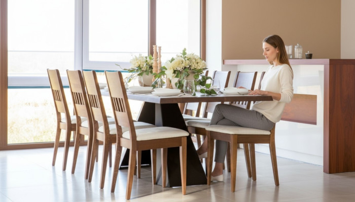 Tavolo da pranzo in legno Sedie 7 pezzi Sedia con schienale Gruppo sala da pranzo Set di sedie Nuovo tavolo