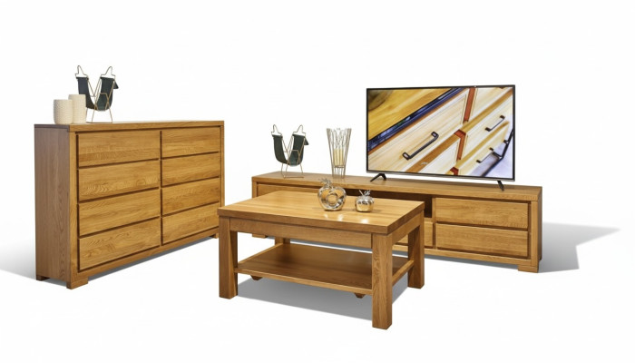 Set di mobili in legno per soggiorno, credenza massiccia, sideboard, tavolino da caffè, set 3 pezzi rtv, nuovo.