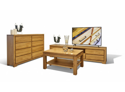 Set di mobili in legno per soggiorno, credenza massiccia, sideboard, tavolino da caffè, set 3 pezzi rtv, nuovo.