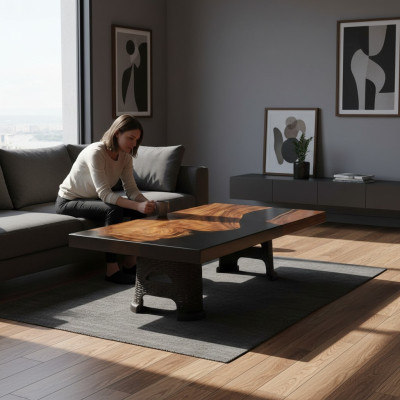 Tavolino River Table massiccio 100x60 Tavolo fluviale in legno massiccio