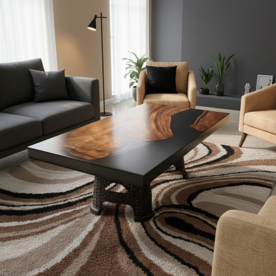 Tavolino River Table massiccio 100x60 Tavolo fluviale in legno massiccio