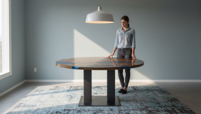Tavolo da pranzo rotondo River Table in legno reale tavolo fluviale 150cm tavoli in resina epossidica