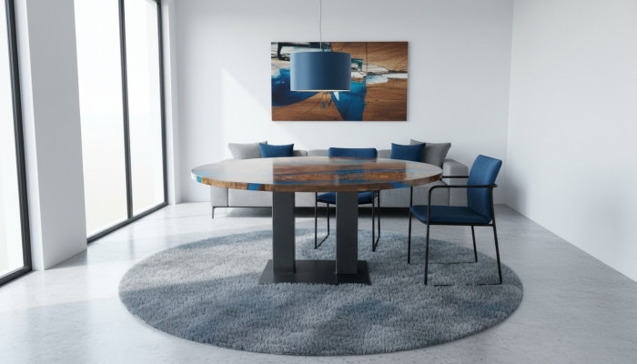 Tavolo da pranzo rotondo River Table in legno reale tavolo fluviale 150cm tavoli in resina epossidica
