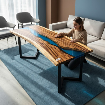 Tavolo in resina epossidica River Table in legno massiccio vero Tavoli 120x60