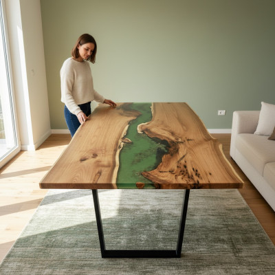 Tavolo da pranzo Mare Acqua Fiume Legno massiccio Tavolo fluviale 200x90 Tavoli