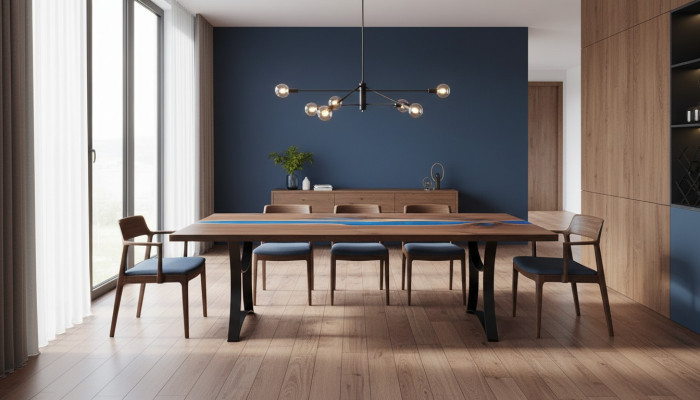 Tavolo da pranzo Blue River Table in legno massiccio 220x90 Tavoli in resina epossidica Nuovi