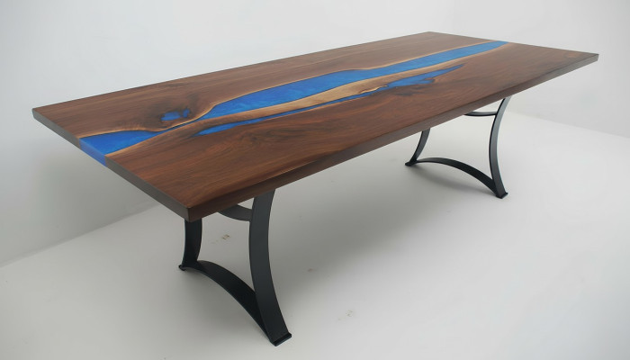 Tavolo da pranzo Blue River Table in legno massiccio 220x90 Tavoli in resina epossidica Nuovi