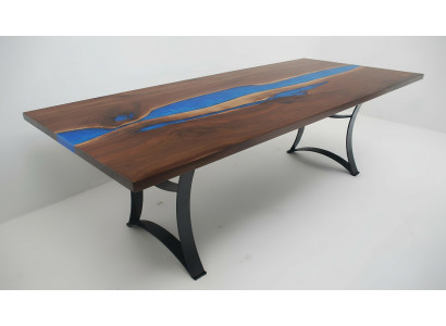 Tavolo da pranzo Blue River Table in legno massiccio 220x90 Tavoli in resina epossidica Nuovi