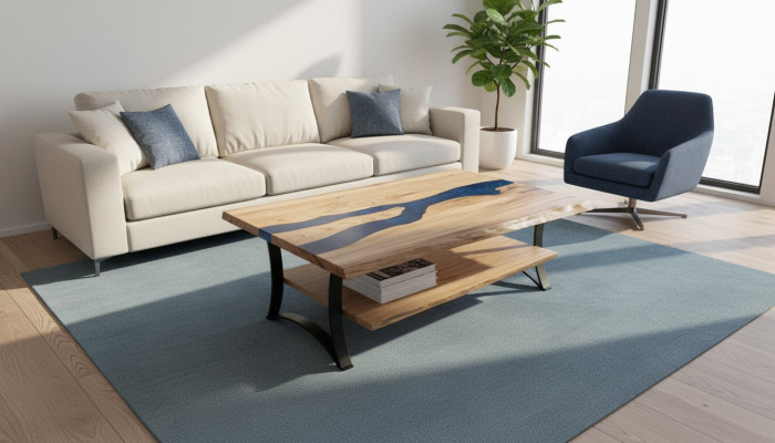 Tavolino River Table in legno massiccio resina epossidica effetto fiume reali