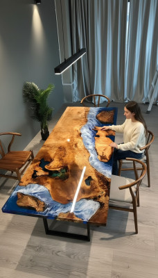 Tavolo da pranzo Design in resina Tavoli moderni Mare Fiume Mobili 220x90 Epossidico Oceano