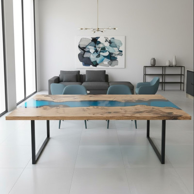 Fiume tavoli Tavolo da pranzo Design tavolo Mobili moderni 220x100 Resina epossidica Oceano Mare