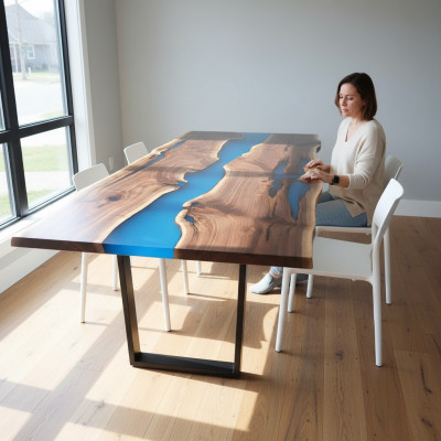Fiume Tavoli Tavolo da pranzo Design Tavolo Moderno Mare Mobili 220x90 Resina epossidica Oceano