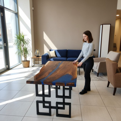 Tavolo da caffè Blue River Table in legno vero Tavolo fluviale 140x80 Tavoli