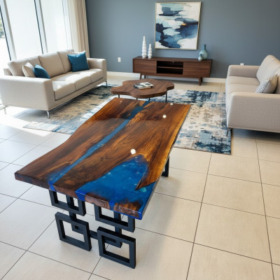 Tavolo da caffè Blue River Table in legno vero Tavolo fluviale 140x80 Tavoli