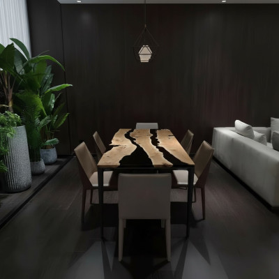 Tavolino Black River Table in vero legno, tavolo fluviale 220x90 in resina epossidica, nuovo.
