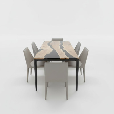 Tavolino Black River Table in vero legno, tavolo fluviale 220x90 in resina epossidica, nuovo.