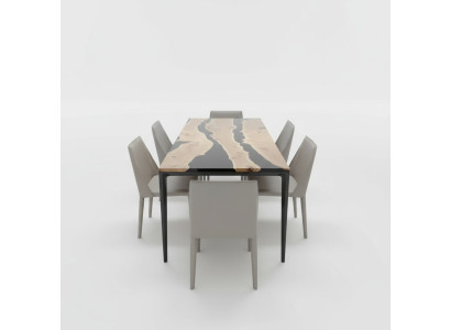 Tavolino Black River Table in vero legno, tavolo fluviale 220x90 in resina epossidica, nuovo.