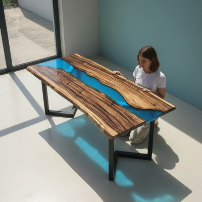 Tavolo da salotto River Table massiccio Tavoli 100x50 Tavolo fluviale mare Cascata d'acqua
