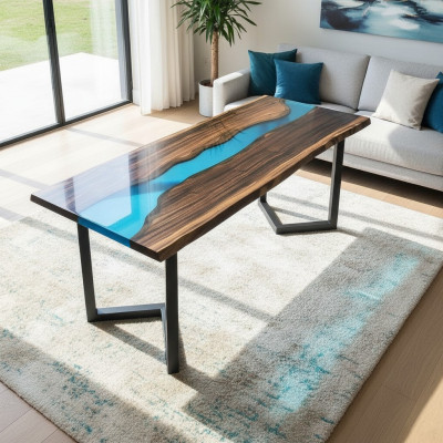 Tavolo da salotto River Table massiccio Tavoli 100x50 Tavolo fluviale mare Cascata d'acqua