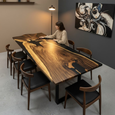Tavolo in resina epossidica River Table in legno massiccio vero Decorazioni 240x100