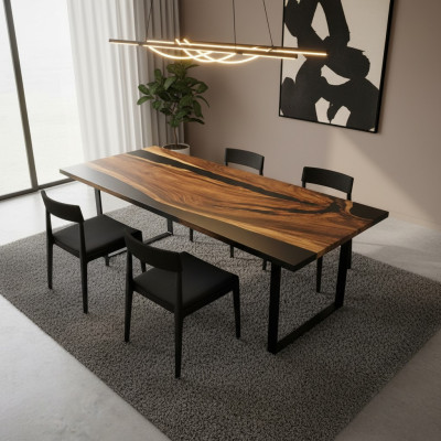 Tavolo da pranzo Black River Table in legno massello 220x95 tavoli in resina epossidica nuovi