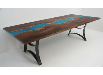 Tavolo da pranzo in resina epossidica, vero legno, mobili massicci, tavolo in resina, nuovo