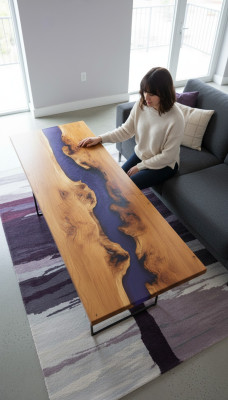 Tavolo tavolo da pranzo tavolini resina epossidica resina epossidica vero legno mobili di design massiccio 250x90 Nuovo