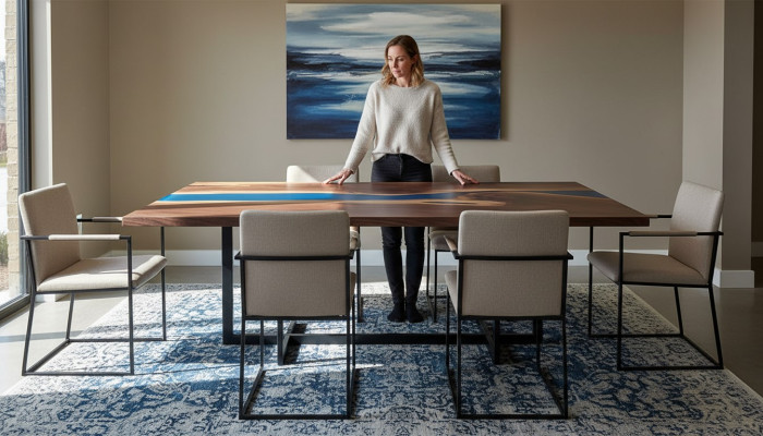 Tavolo da pranzo Design Resina Moderni Tavoli Mare Oceano Fiume Mobili 220x90 Epossidico