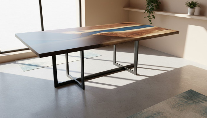 Tavolo da pranzo Design Resina Moderni Tavoli Mare Oceano Fiume Mobili 220x90 Epossidico