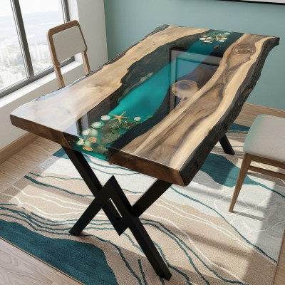Tavolo tavolo da pranzo tavoli resina resina massiccio mobili di design 200x100 legno autentico epossidico