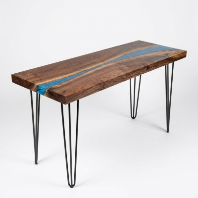 Tavolo consolle credenza in legno reale, tavolo design resina epossidica fiume a cascata.