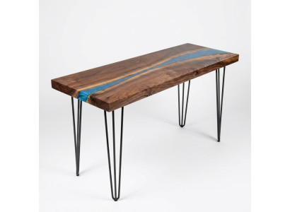 Tavolo consolle credenza in legno reale, tavolo design resina epossidica fiume a cascata.