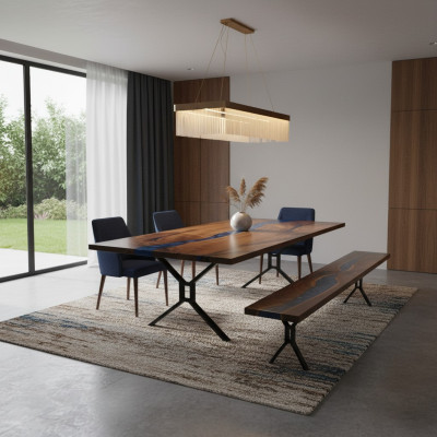 Design Tavolo Panca Tavolo da pranzo Tavolo da cucina Tavoli Panche Massiccio Legno vero Soggiorno