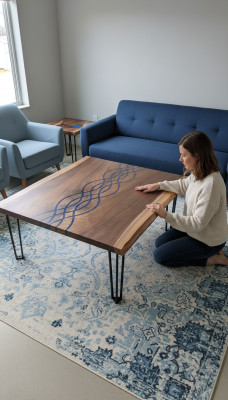 Fiume Tavoli Tavolo da pranzo Design Tavolo Moderno Mare Mobili 100x100 Resina epossidica Oceano