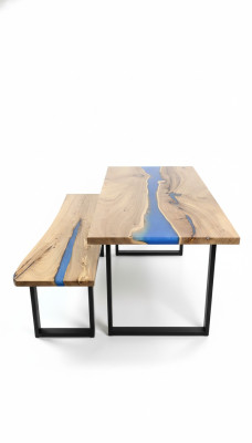 Tavolo da design in legno massiccio con resina epossidica, nuovo.