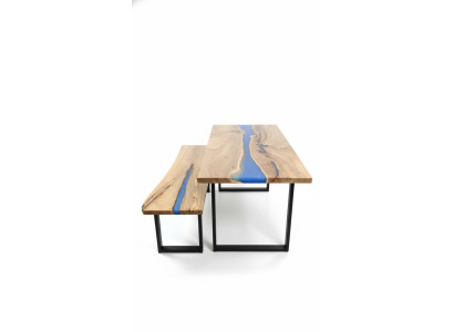 Tavolo da design in legno massiccio con resina epossidica, nuovo.