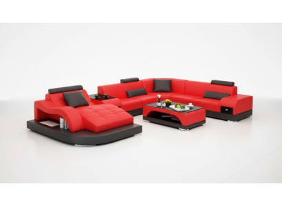 Divano ad angolo a forma di U Poltrona Tavolino da caffè Divano moderno Divano in pelle Divano ad angolo Imbottito Set 2 pezzi