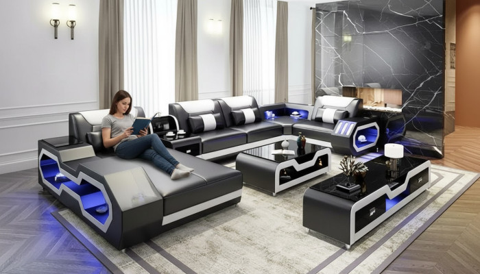 Design angolo divano divano divano divanetti tavolo 2 pezzi. Paesaggio abitativo