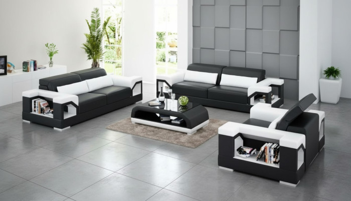 Sofà set 3 posti Tavolino Design del soggiorno Divano in pelle Divano moderno Divano