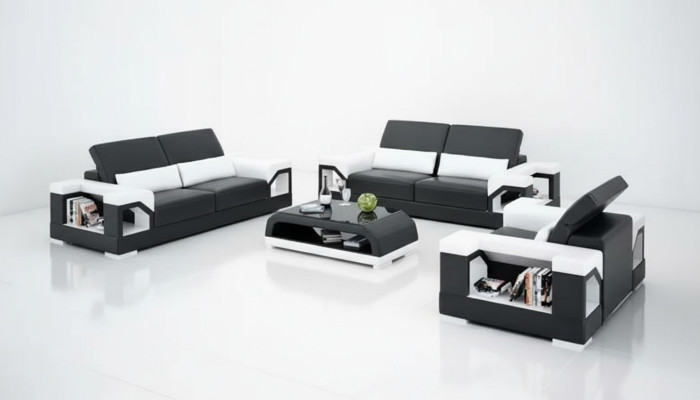Sofà set 3 posti Tavolino Design del soggiorno Divano in pelle Divano moderno Divano