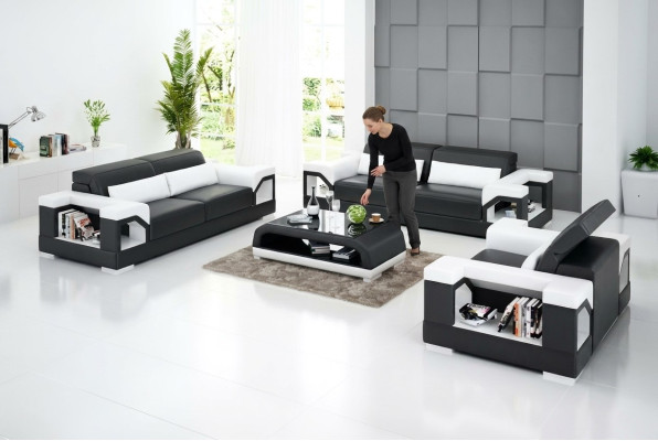 Divano Set di divani a 3 posti Tavolino da salotto Divano in pelle Divano moderno Salotto
