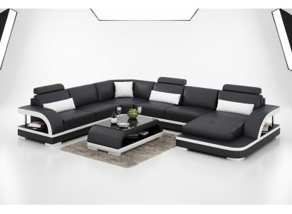 Design Divano ad Angolo Soggiorno Arredamento Mobili Moderni Divano ad Angolo in Pelle con Cuscini