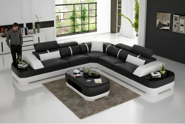 Soggiorno Divano ad angolo Design Divano d'angolo Mobili Moderno Divano imbottito in pelle