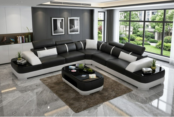 Soggiorno Divano ad angolo Design Divano d'angolo Mobili Moderno Divano imbottito in pelle