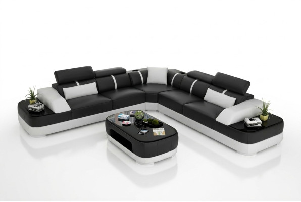 Soggiorno Divano ad angolo Design Divano d'angolo Mobili Moderno Divano imbottito in pelle