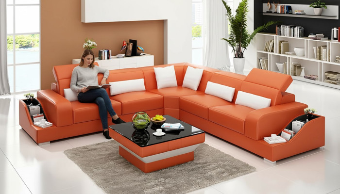 Eckgarnitur Divano in pelle Divano angolare Imbottitura Sofa Divano componibile da soggiorno