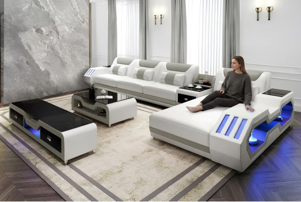 Divano ad angolo in pelle design, divano ad angolo, divano, divano a L, salotto